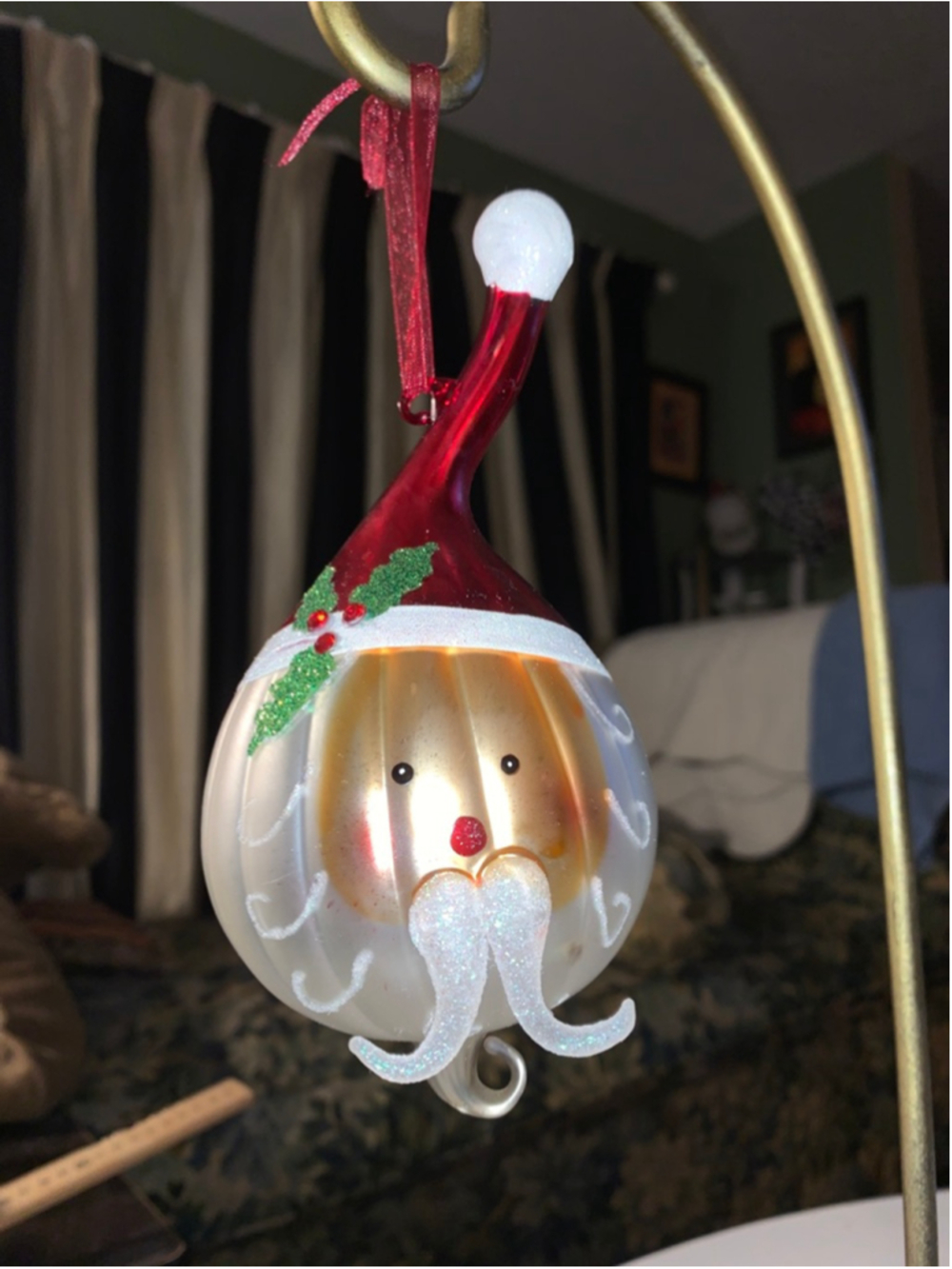 Unbranded Santa Claus Blown Glass Christmas Ornament One Size White Red